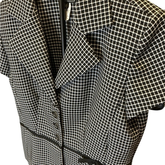 Sweet Suit Black White Checkered Peplum Blouse Top Jacket Collared Retro Chic 12 - Picture 3 of 11